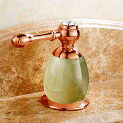 D & N 6.5-Inch Double Handle Three-hole Bathtub Crystal Top Coated Brass Sink Luxury Basin Faucet Set with Green Onyx, Rose Gold