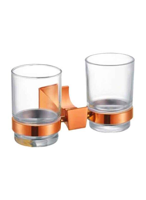 

D & N Chrome Dual Glass Bathroom Toothbrush Tumbler Holder Cups, Rose Gold