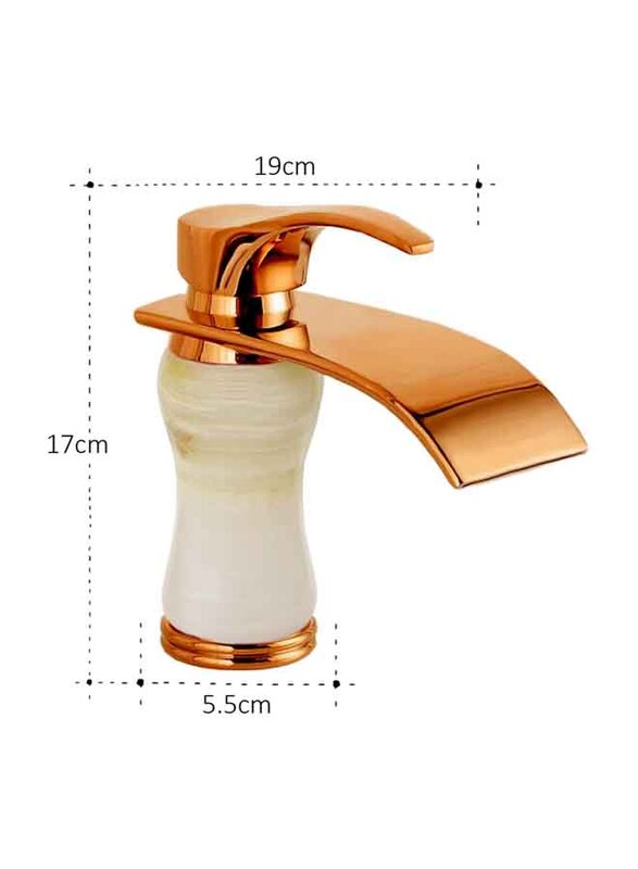 D & N Single Handle Hole Minimalist Bathroom Wash Basin Faucet Sink Mixer Taps with Cover Lead-free Brass Structure Natural White Onyx, Rose Gold