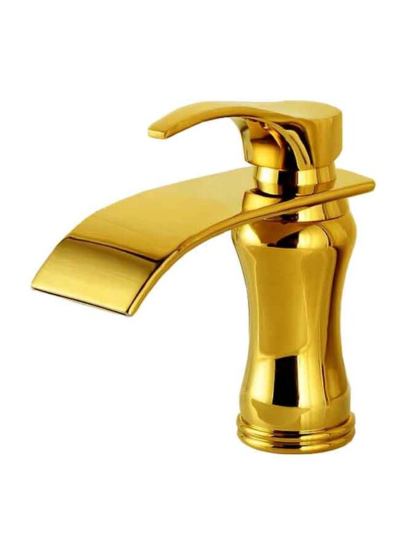 D & N Brass Wash Basin Mixer, 17cm, Gold