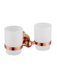 D & N Brass Glass Right Angle Double Toothbrush Holder with White Onyx, Rose Gold