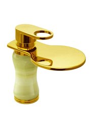 D & N Single Handle Single Hole Minimalist Bathroom Wash Basin Faucet Sink Mixer Taps, 17cm, Green/Gold