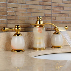 D & N 6.5-Inch Double Handle Three-Hole Luxury Brass Bathtub Faucet Sink Mixer Set, White/Gold