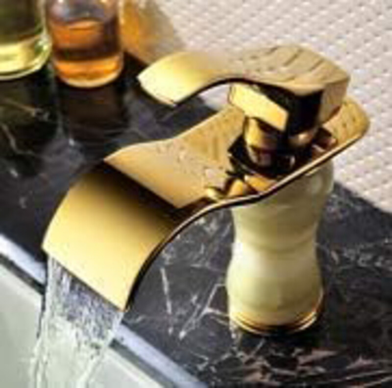 

D & N Minimalist Bathroom Wash Basin Faucet Sink Mixer Taps, 17cm, Green/Gold