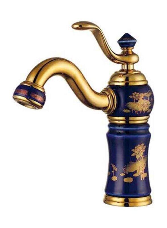 D & N Black Ceramic Gold Coated Brass Basin Mixer, 26cm, Multicolour