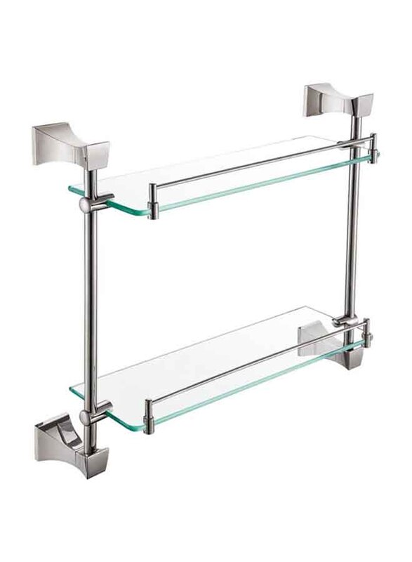 D & N Modern Style Bathroom Glass Shelf Rack Double Layer Shower Organizer Tempered Glass Storage, Chrome