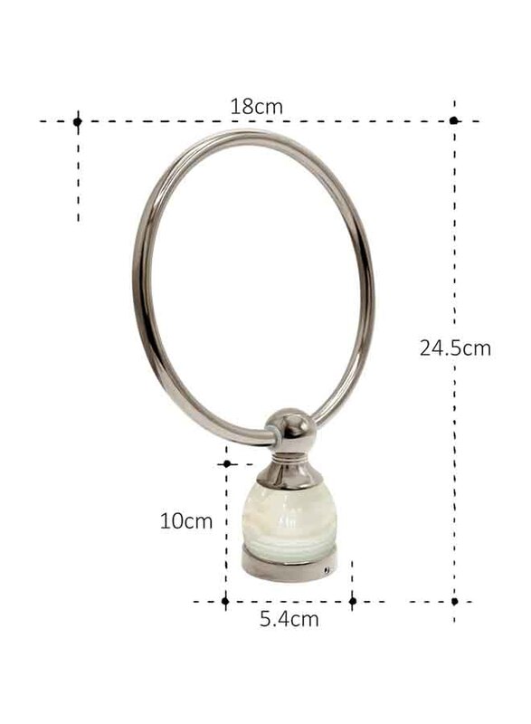 D & N Wall Mount Brushed Brass Bathroom Towel Ring with White Onyx, Chrome