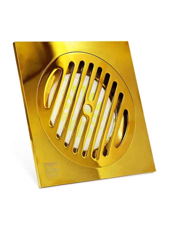 D & N Full Brass Floor Multipurpose Drain with Removable Cover for Bathroom and Kitchen, 15 x 15cm, Gold