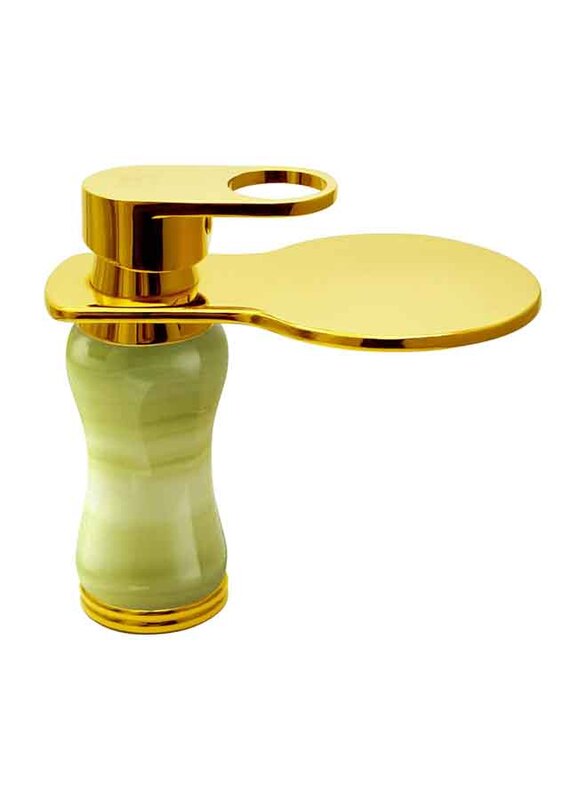 D & N Single Handle Single Hole Minimalist Bathroom Wash Basin Faucet Sink Mixer Taps, 17cm, Green/Gold