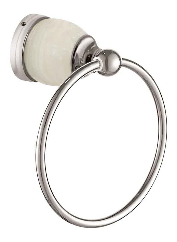 D & N Wall Mount Brushed Brass Bathroom Towel Ring with White Onyx, Chrome