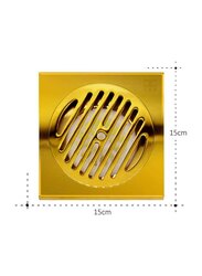 D & N Full Brass Floor Multipurpose Drain with Removable Cover for Bathroom and Kitchen, 15 x 15cm, Gold