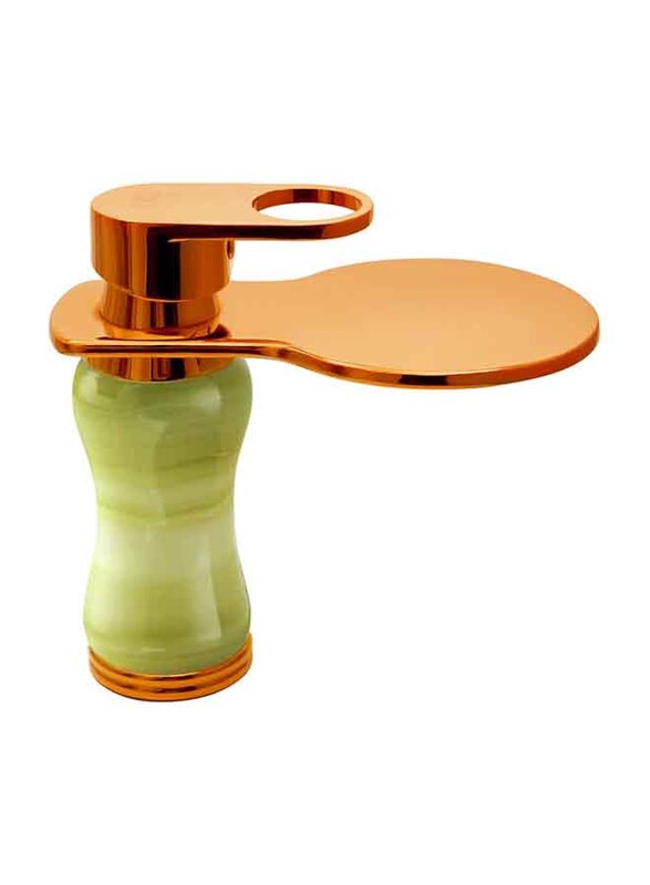 D & N Single Handle Hole Minimalist Bathroom Wash Basin Faucet with Cover Lead-free Brass Structure Green Onyx, Rose Gold