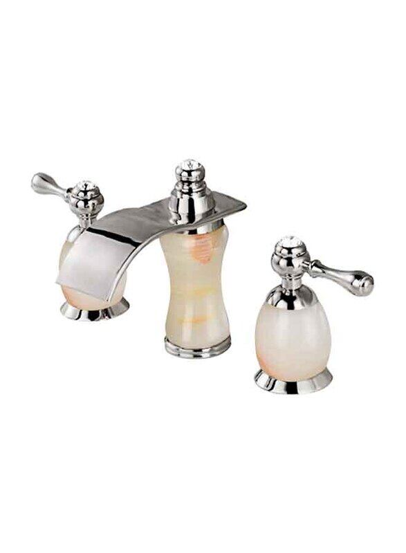 

D & N Luxury Basin Faucet 6.5 Inch Basin Mixer Set White Onyx with Crystal Top Coated Brass Sink, Chrome