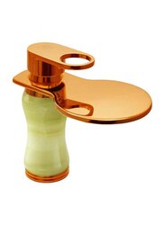 D & N Single Handle Hole Minimalist Bathroom Wash Basin Faucet with Cover Lead-free Brass Structure Green Onyx, Rose Gold