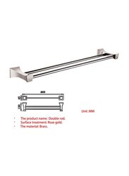 D & N Wall Mounted Quadrangular Double Rod Towel Rack Rose Gold Brass Towel Shelf Rails Rod Bar, Chrome