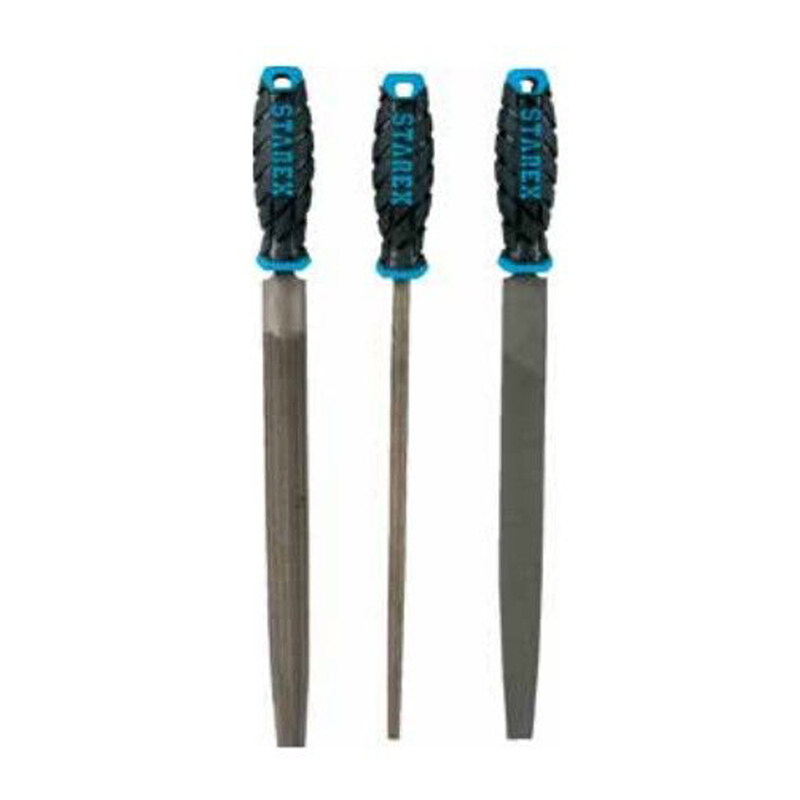 

Starex File 3pcs/Set 10" Soft Grey Rubber Handle T12 Steel Blister Card