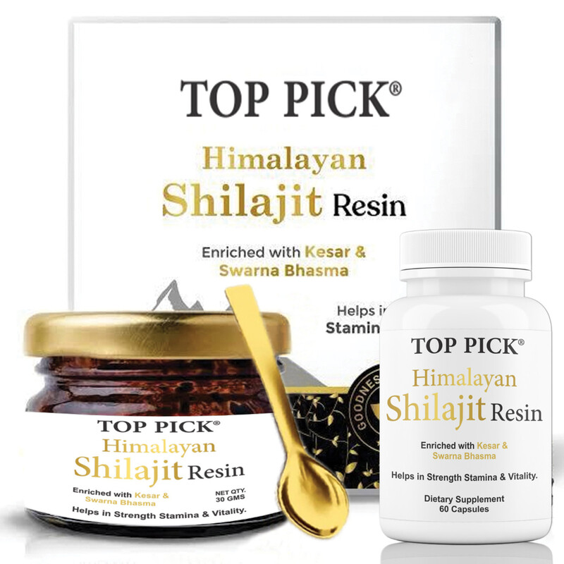 

Top Pick Pure Himalayan Shilajit Resin 30g & 60 Capsule - Enriched with Kesar and Swarna Bhasma