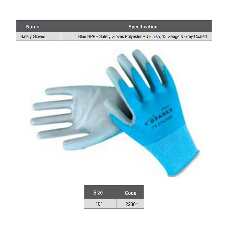 

Starex Safety Gloves 10" 13G Blue Polyester PU Grey Coated ST22301