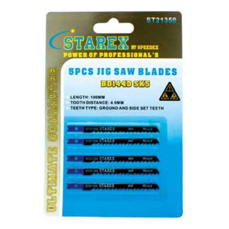 

Starex Jigsaw Blade BD144D (SK5 Steel) T-Shank 5pcs/set Blister Card