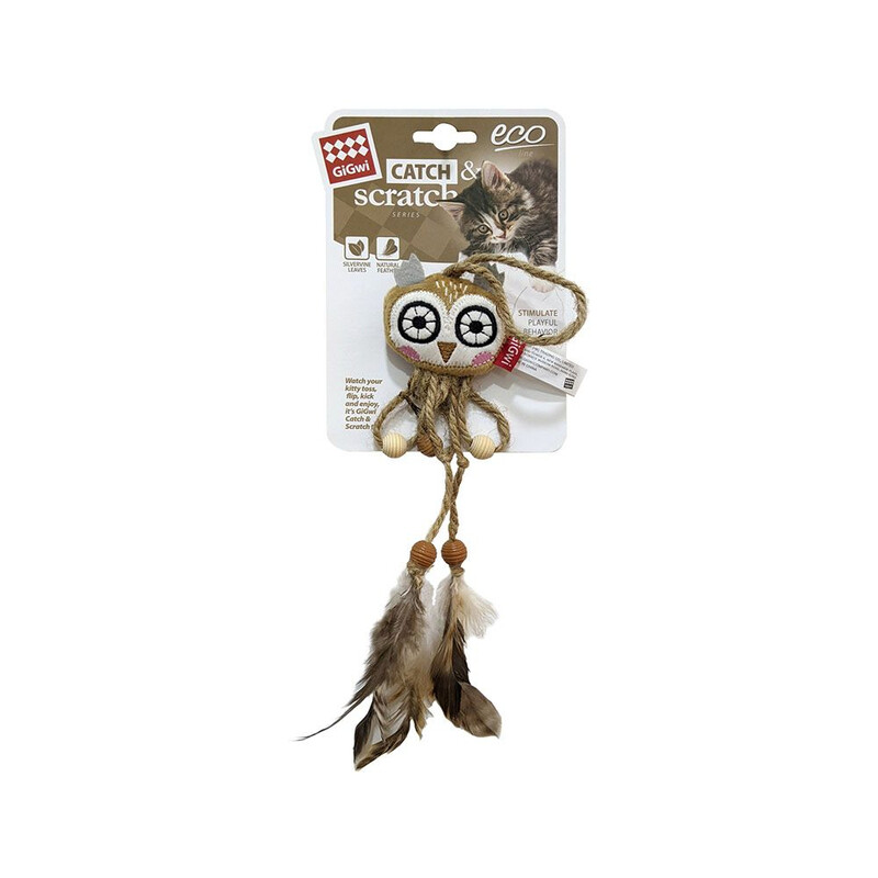 

GiGwi Owl Catch and Scratch Eco line with Slivervine Leaves and Natural Feather Cat Toy