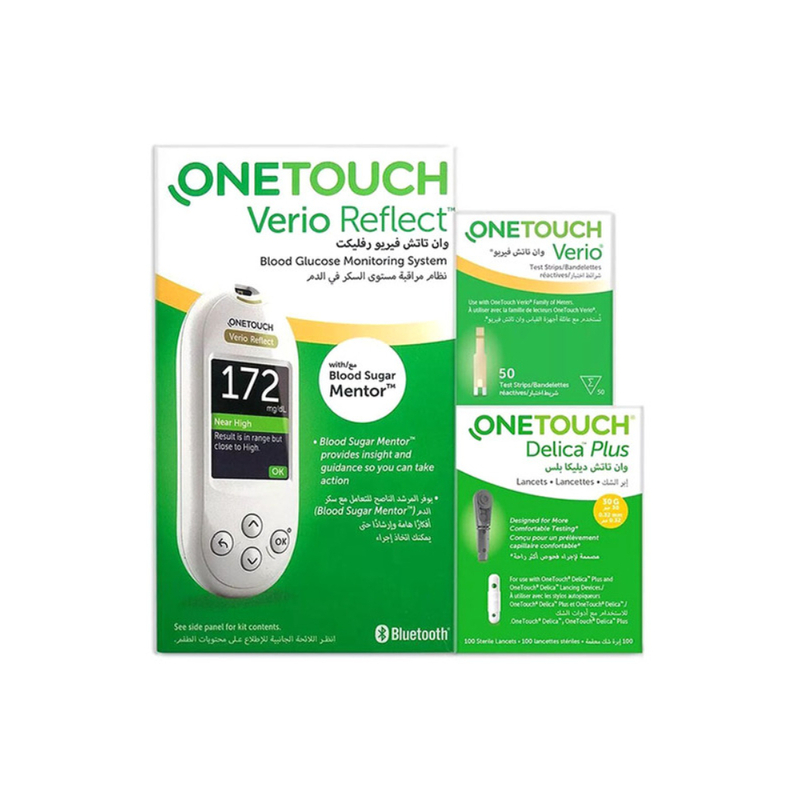 

Generic OneTouch Verio Reflect Blood Sugar Monitor with Test Strips and Delica Plus Set, White