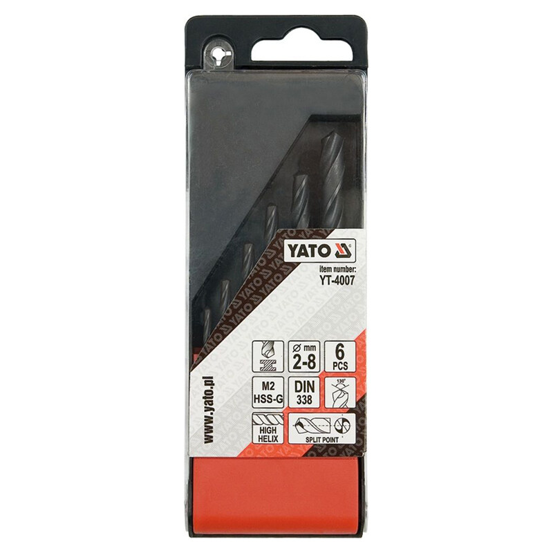 

YATO HSS Twist Drill Bit 6pcs/set 2-8mm Plastic Box YT-4007