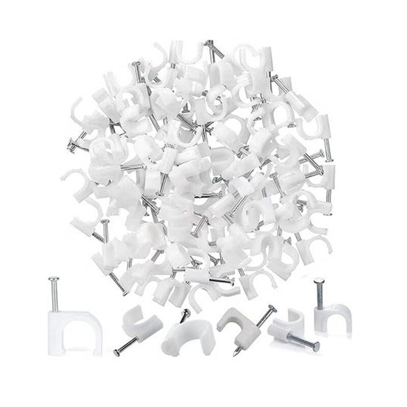 

Generic OSHTRACO 100 Pack Cable Clips with Steel Nails, 5mm, Cable ManagementFor Audio Cables, Video Cables, and Network Cables, Easy Installation, White