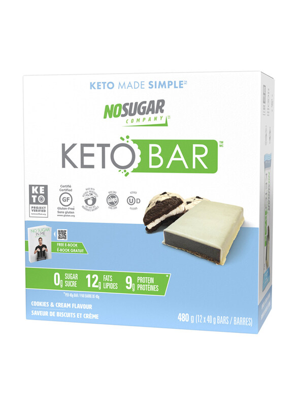 

No Sugar Company Keto Bar Cookies & Cream Snack, 12 Pieces, 480g