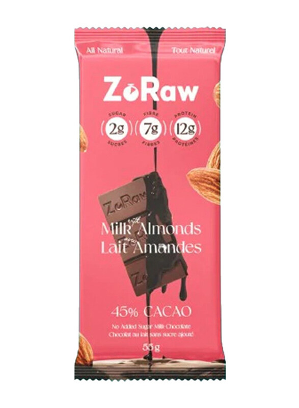 

ZoRaw Almond And Milk Chocolate Bar With Protein, 52g