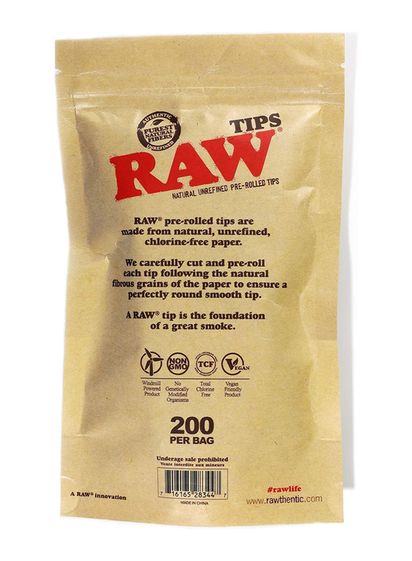 Raw Natural Unrefined Pre-Rolled Filter Tips, 1 Bag, Beige