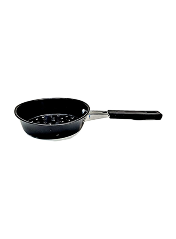 Round Shape Charcoal Holder With Wooden handle Comfort Grip, Black