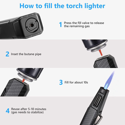 Jobon Mcherry Butane Torch Lighter Refillable Kitchen Cooking Windproof Adjustable Flame Solar Beam Torch, Black