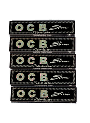 OCB Premium Slim Cigarette Papers, 5 Booklets, 160 Sheets, Black