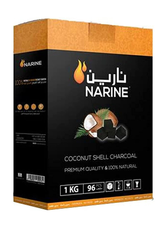 

Narine 72-Piece Natural Coconut Shell Charcoal Cubes Set for Shisha/Bakhour, 1Kg, Black