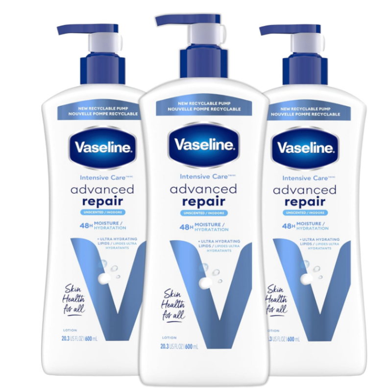

Vaseline Intensive Care Unscented Advanced Repair Body Lotion - Ultra-Hydrating with Lipids for Extremely Dry Skin, 20.3 oz/600ml, Pack of 3