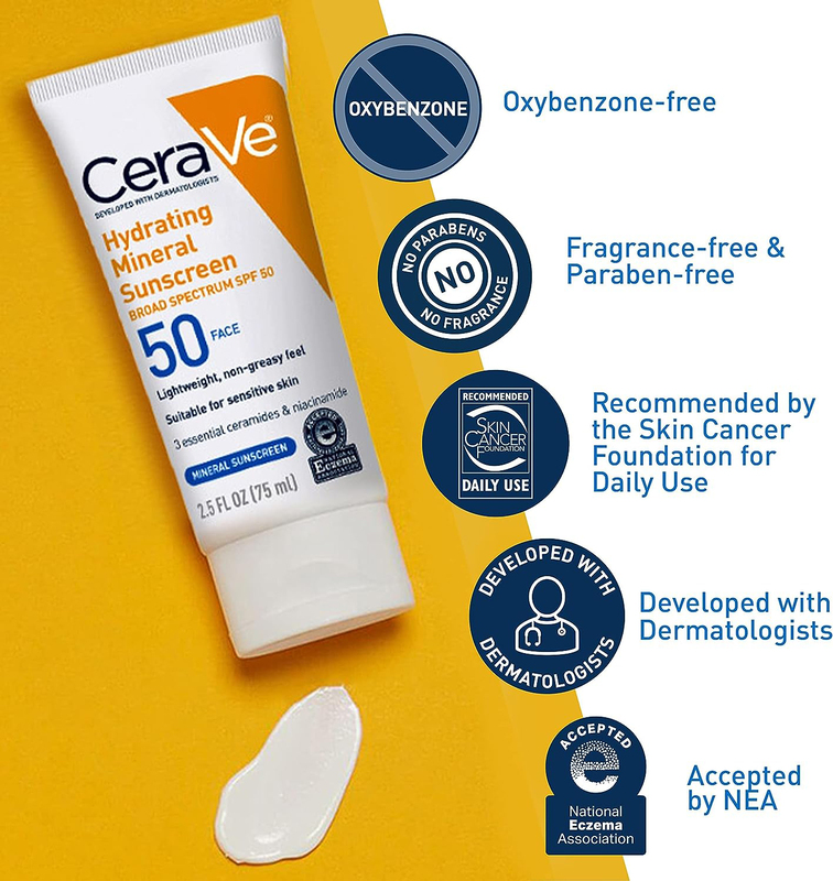 Cerave Hydrating Mineral Sunscreen SPF 50, 2.5 oz