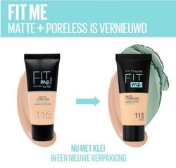 Maybelline New York Liquid Foundation, Matte & Poreless, Full Coverage and Blendable, Normal to Oily Skin, Fit Me, 115 Ivory