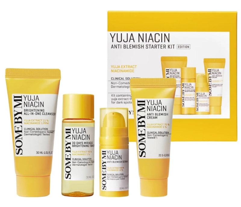 

Some By Mi Yuja Niacin Anti-Blemish Starter Kit, Set of 4 Travel Kit, Includes Toner 30ml + Serum 10ml + Gel Cream 30g + Sleeping Mask 20g, For Natura
