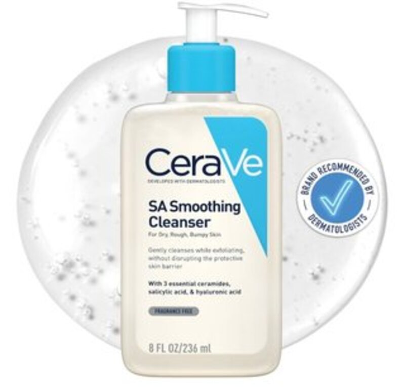 CeraVe SA Smoothing Cleanser Face and Body Salicylic Acid Wash and Exfoliant for Normal, Dry and Rough Skin with Hyaluronic Acid, 236 ML