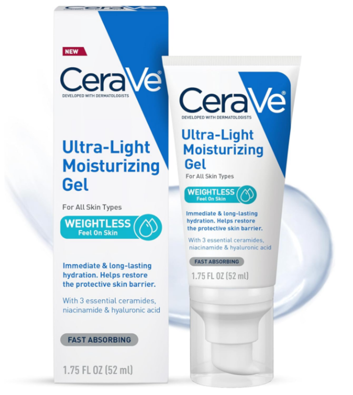 

CeraVe Ultra-Light Moisturizing Gel Hydrating Gel Face Moisturizer with Ceramides, Niacinamide, Hyaluronic Acid, Fragrance Free, Oil-Free, Weightless