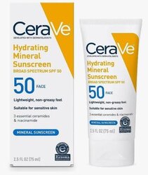 CeraVe 100% Mineral Sunscreen SPF 50 Face Sunscreen with Zinc Oxide & Titanium Dioxide for Sensitive Skin 2.5 oz, 1 Pack