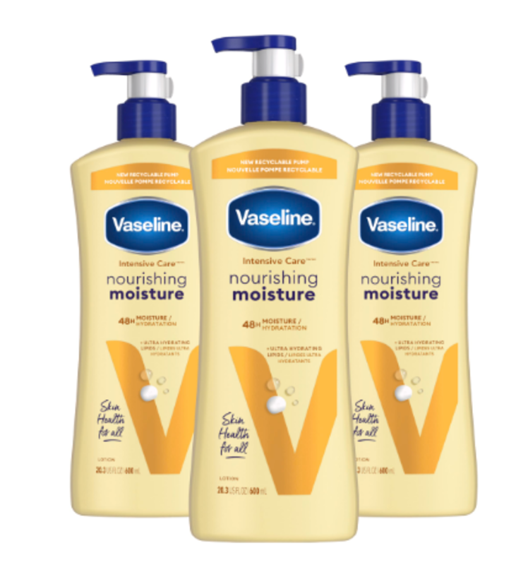 

Vaseline Intensive Care Nourishing Moisture Body Lotion 3 Pk Made with Ultra-Hydrating Lipids + Pure Oat Extract for Dry Skin, for Nourished, Healthy-