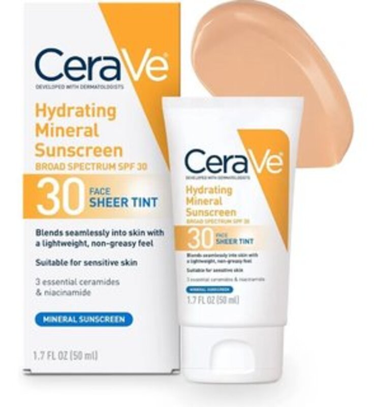 CeraVe Tinted Sunscreen with SPF 30 Hydrating Mineral Sunscreen With Zinc Oxide & Titanium Dioxide Sheer Tint for Healthy Glow 1.7 Fluid Ounce