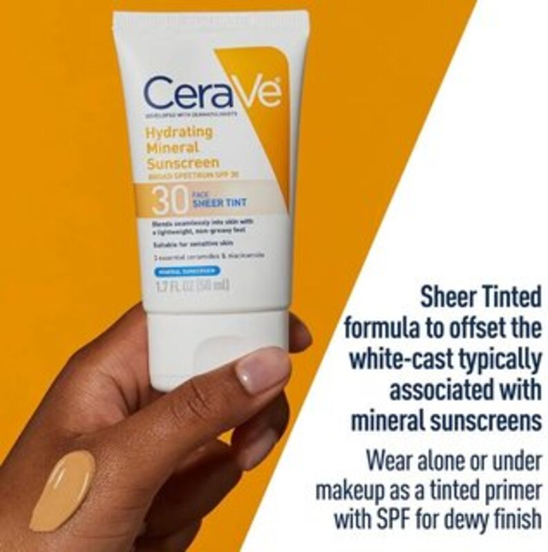 CeraVe Tinted Sunscreen with SPF 30 Hydrating Mineral Sunscreen With Zinc Oxide & Titanium Dioxide Sheer Tint for Healthy Glow 1.7 Fluid Ounce