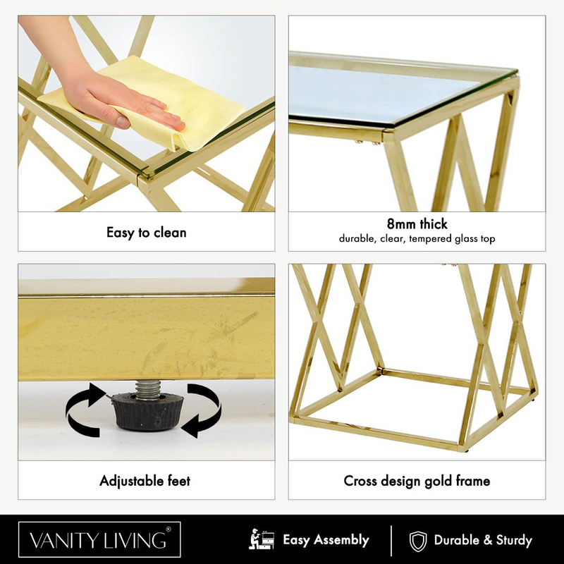 Sofa End Accent Side Table, Gold