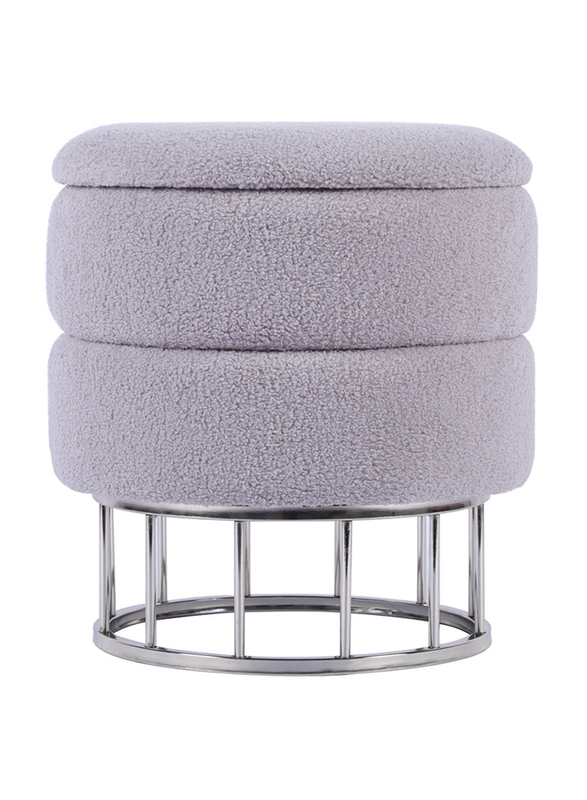 Vanity Living Round Stool Modern Luxury Boucle Fabric Dressing Storage Stool, Grey