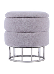 Vanity Living Round Stool Modern Luxury Boucle Fabric Dressing Storage Stool, Grey