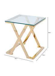 Vanity Living Nerano Side Table with Tempered Glass Top End Table and Stainless Steel Frame, 40cm, Gold