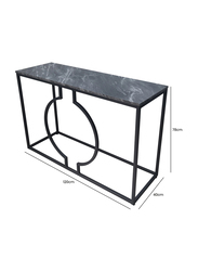 Vanity Living Metal Narrow Hallway Console Table with Marble Textured Mdf Top, 120cm, Black