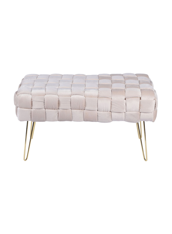 Vanity Living Modern Bedside Bench With Gold Metal Legs, Cream